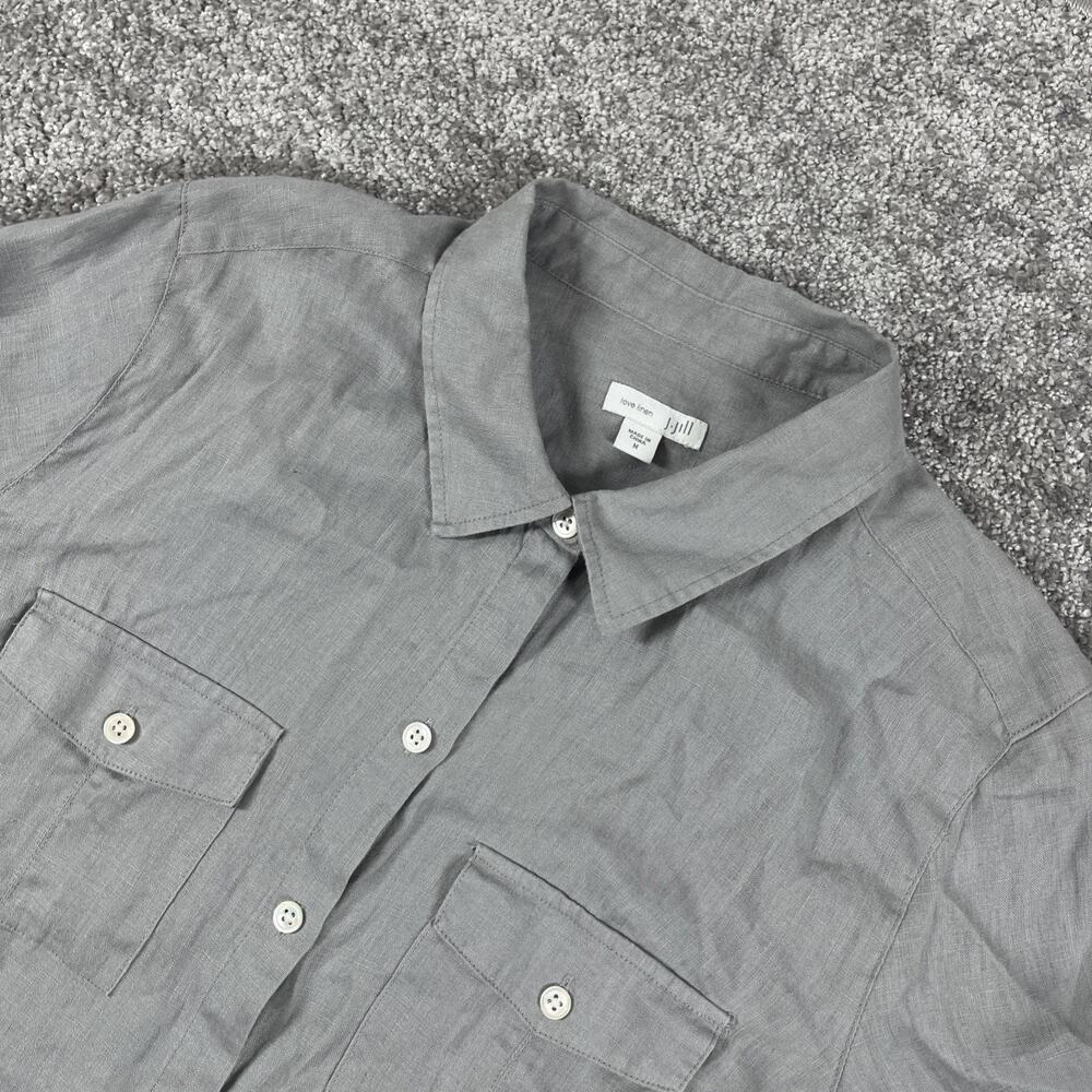 J Jill Linen Button Up Shirt Womens Medium Love Linen Blouse‎ Lagenlook Gray